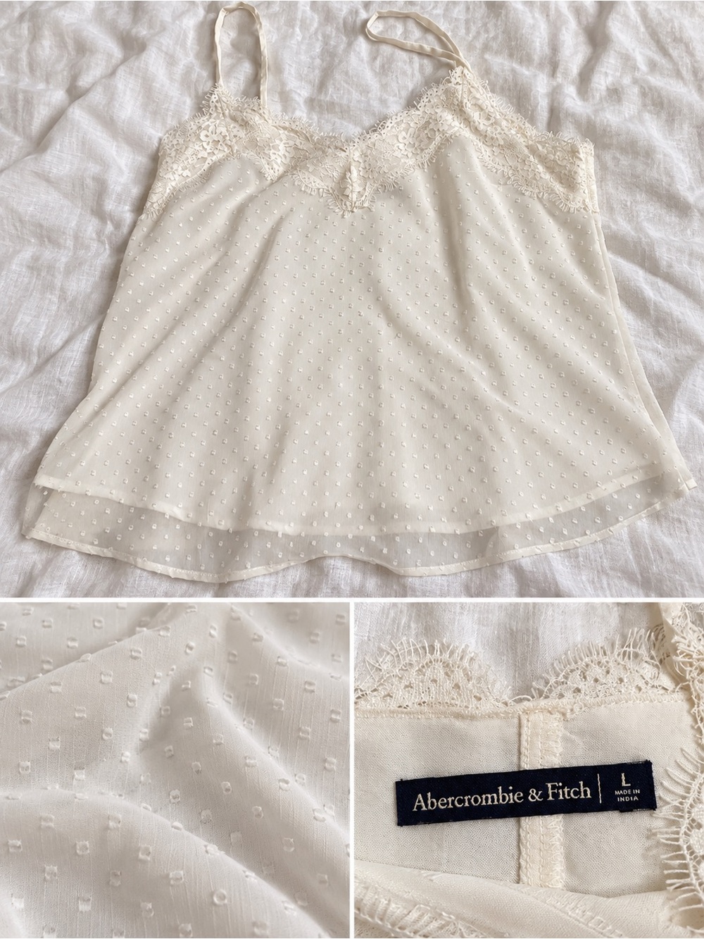 Abercrombie & Fitch Cream Lace Trim Swiss Dot Camisole